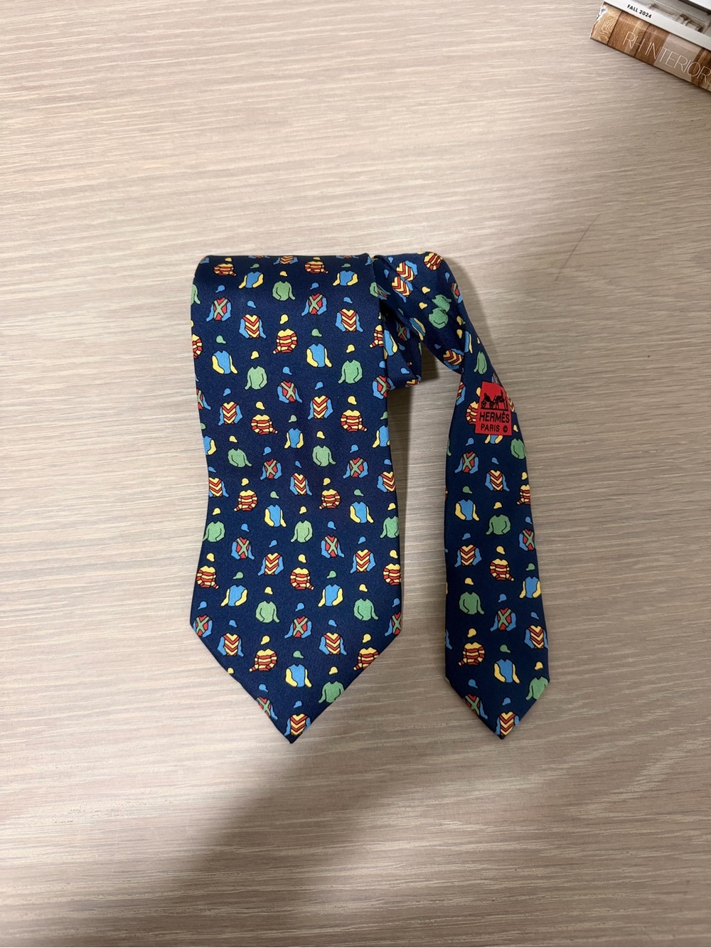 Vintage Hermès Paris 100% Silk Navy Multicolor Novelty Print Men’s Tie